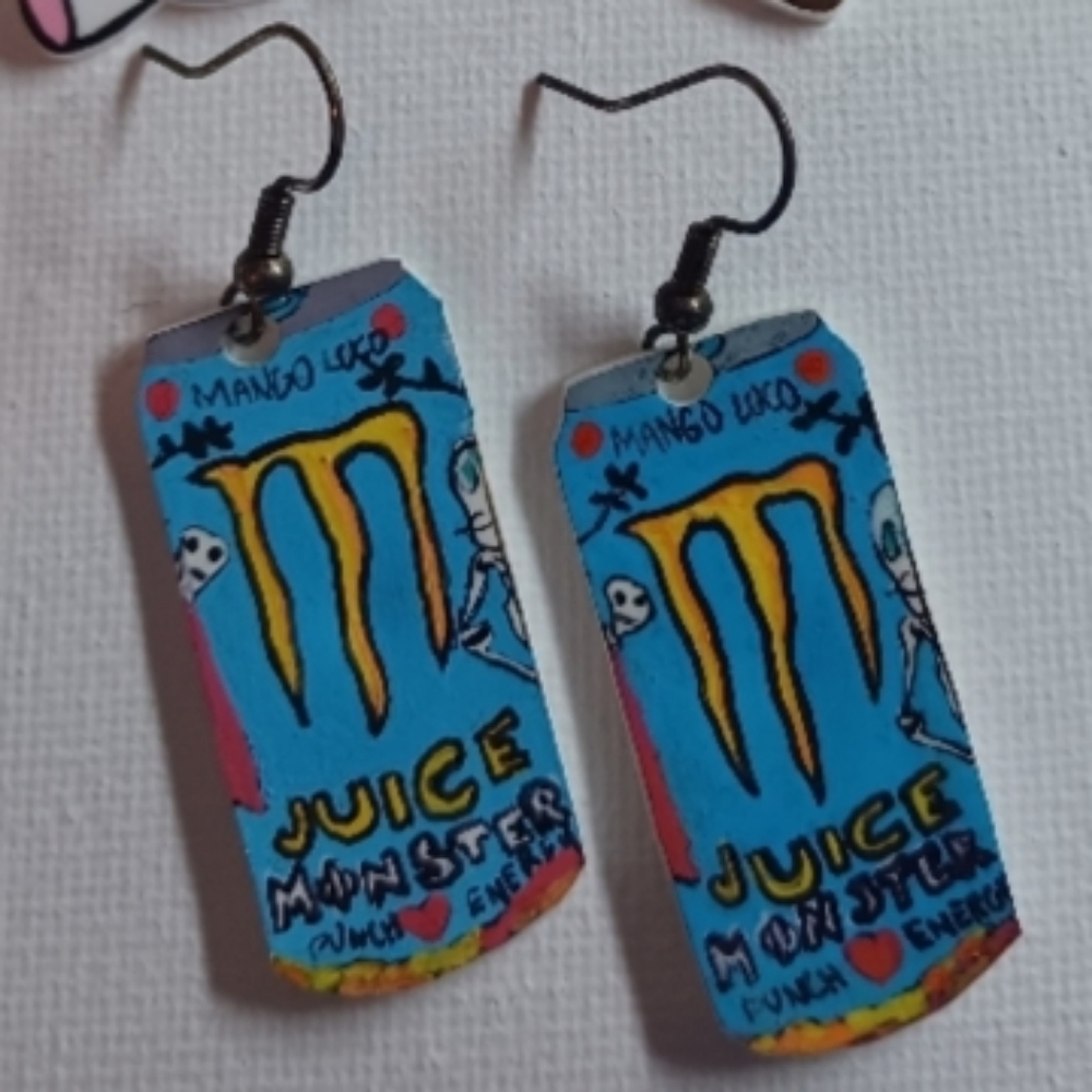 4/$60 New Mango Monster Energy Drink Can Pair of Earrings - Hand-Made